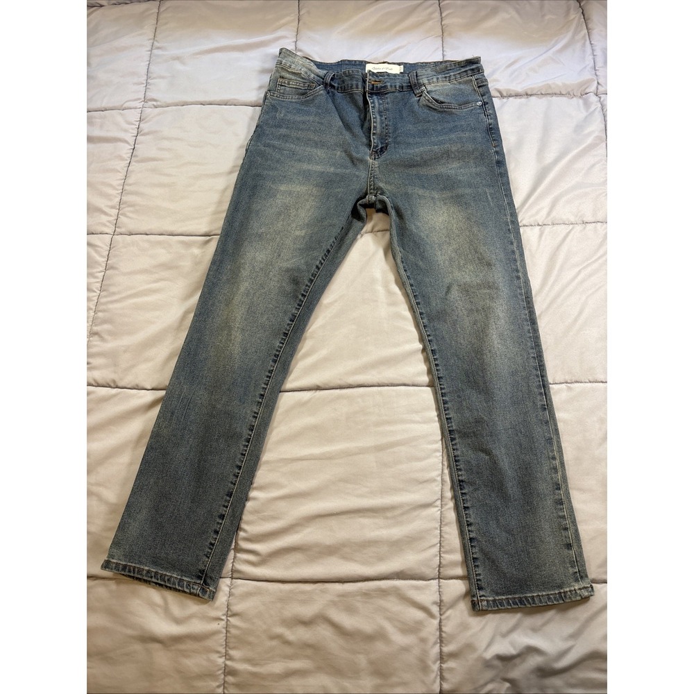 NWOT Mens Stitches and Rivets Light Blue Denim Jeans 36x30 Stretch Slim Fit